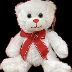 Burton and Burton - White Teddy Bear w/ Red Bow